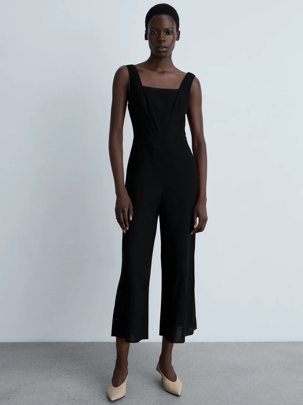 Mango Black straight fit linen jumpsuit NWT